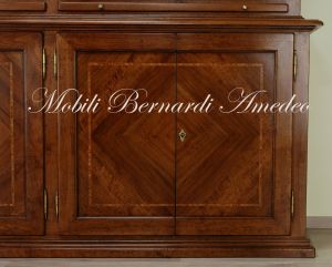 Removable classic style bookcase made of walnut wood with closed and glass doors